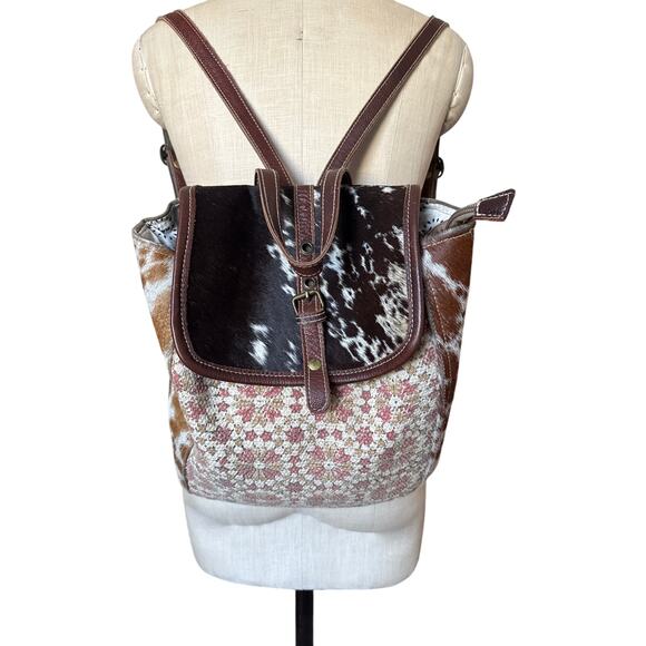Myra Bag Upcycled Canvas Leather & Cow Hide Backpack main image 7